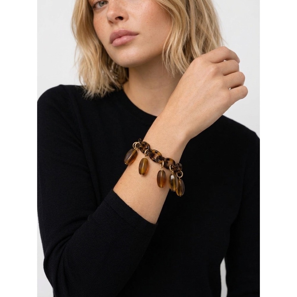 J. Crew Tortoise Acrylic & Gold Adjustable Dangle Bracelet
